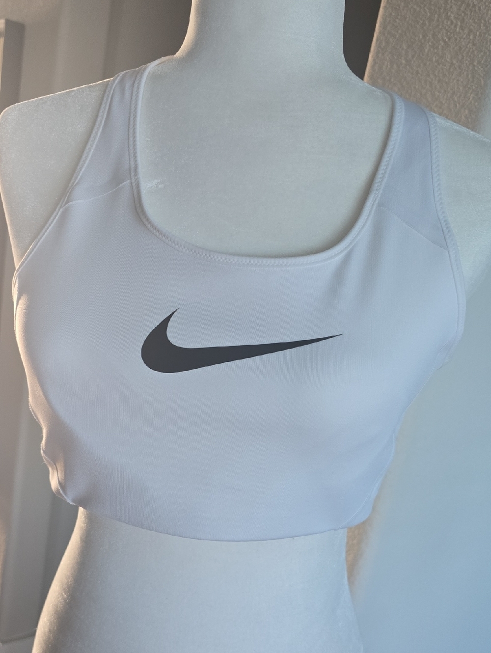Nike White and Black Logo Racerback Sports Bra